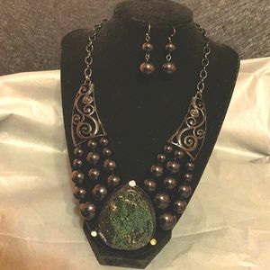 Black Bead Statement Necklace with matching Earrings